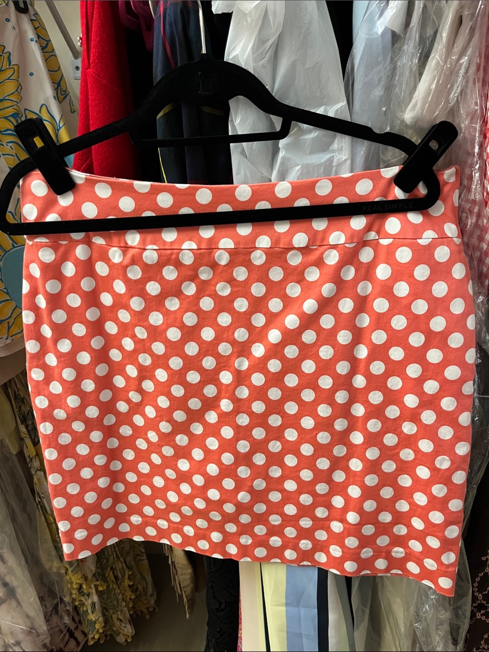 Larry Levine Coral-and-White Polka Dot Mini Skirt